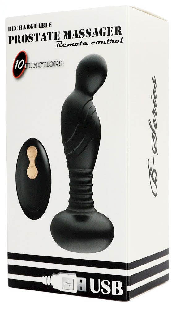 Черный массажер простаты с вибрацей и возвратно-поступательными движениями 2
