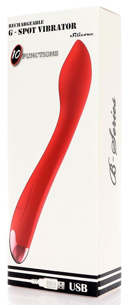 Красный изогнутый вибратор для массажа точки G - 23 см. 2