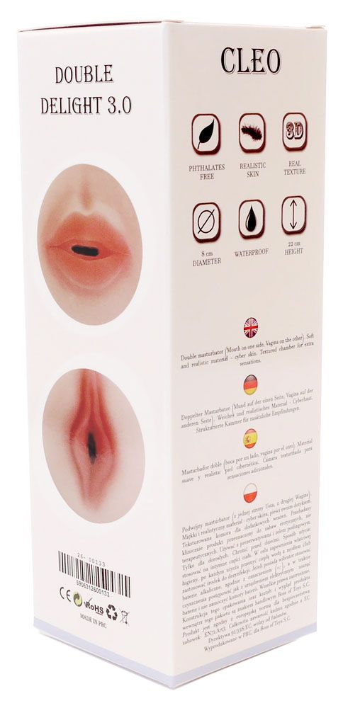 Двусторонний мастурбатор в колбе Cleo - вагина и ротик 3