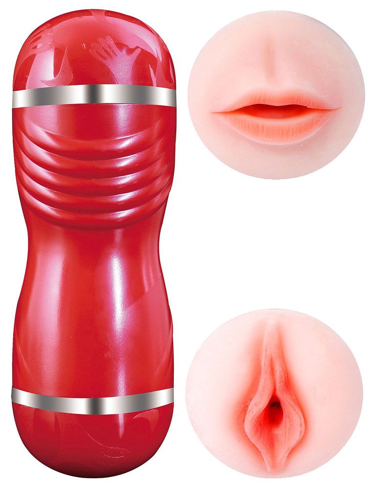 Двусторонний мастурбатор в колбе Cleo - вагина и ротик 1