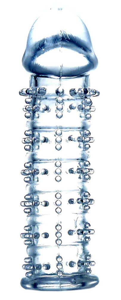 Прозрачная насадка на пенис с рельефом - 12 см. 2