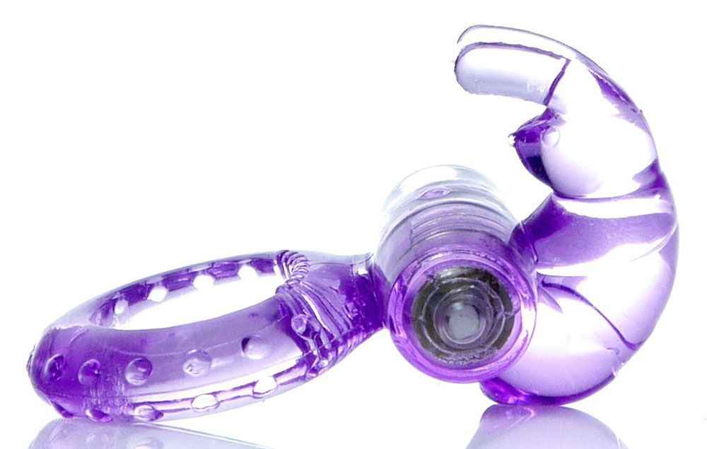 Сиреневое эрекционное виброкольцо с клиторальным зайчиком 2