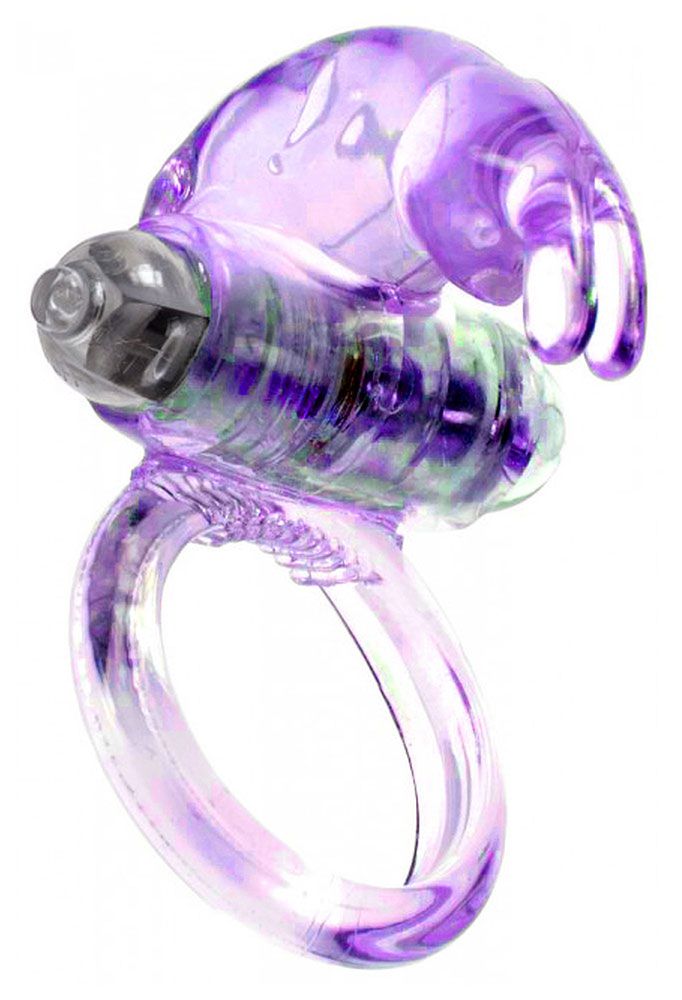 Сиреневое эрекционное виброкольцо с клиторальным зайчиком 1