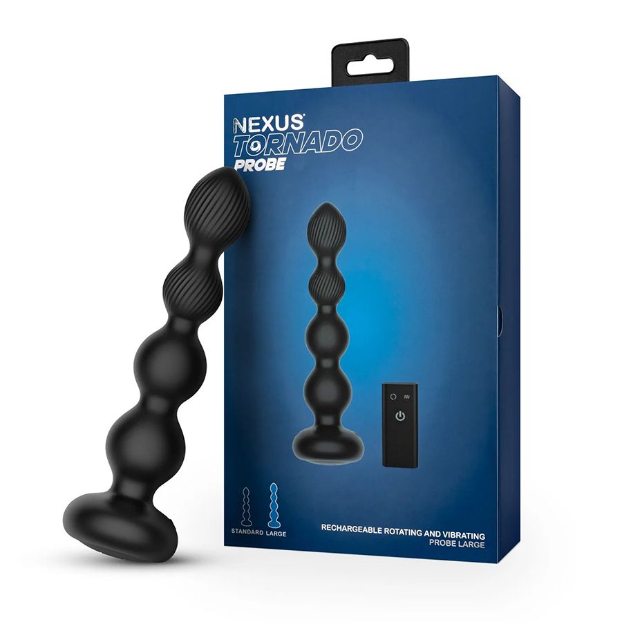 Черная анальная виброёлочка Nexus Tornado Beaded Probe Large с функцией вращения 3