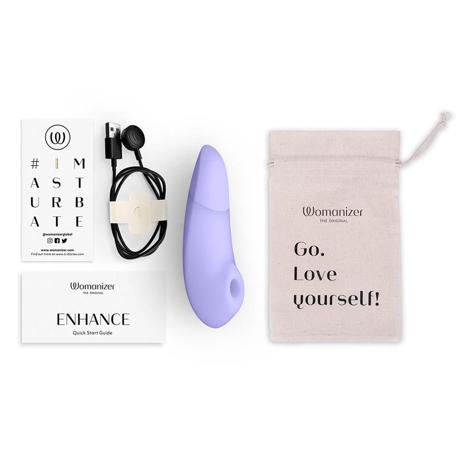 Сиреневый бесконтактный клиторальный стимулятор Womanizer Enhance с вибрацией 4