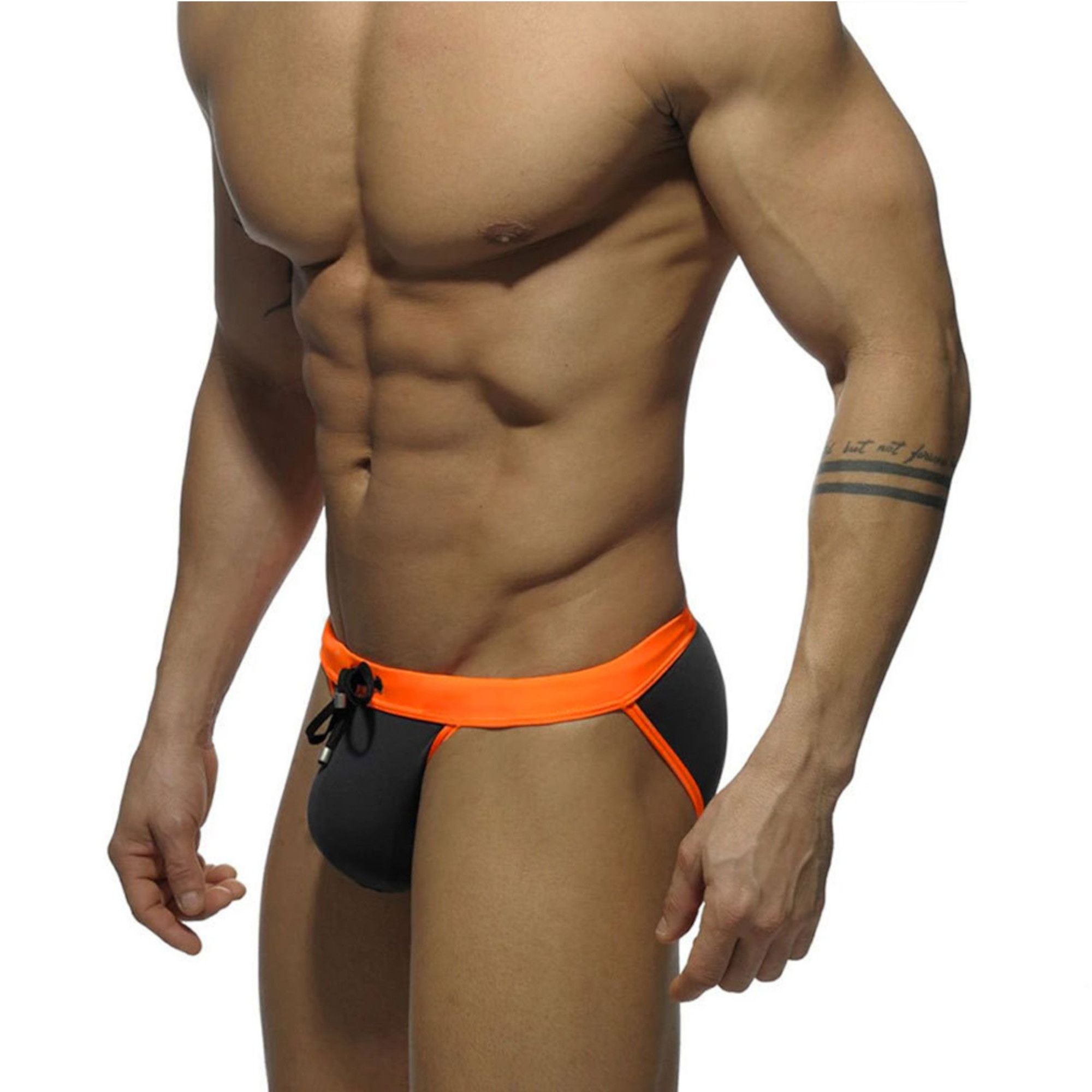 Темно-серые мужские плавки-танга с ярким поясом 2