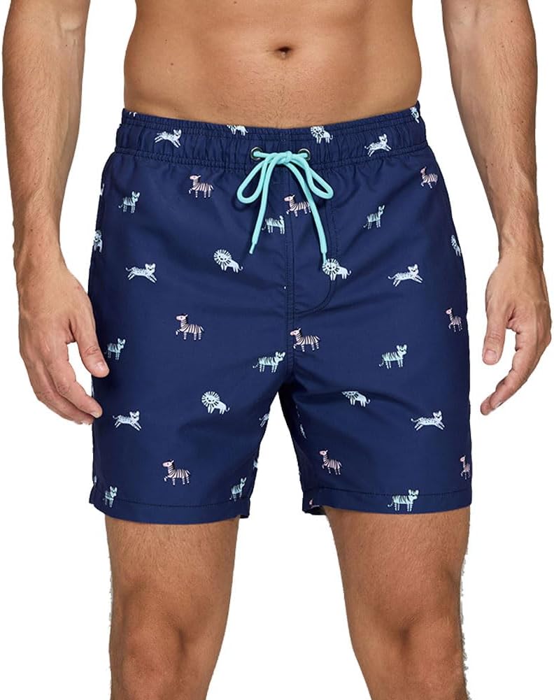 Темно-синие пляжные шорты с принтом в виде зверушек 1