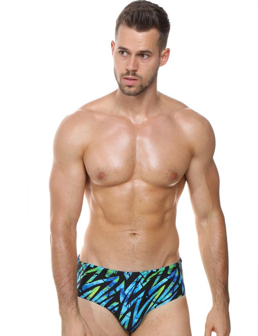 Черные мужские плавки +size с яркими цветными зигзагами 1