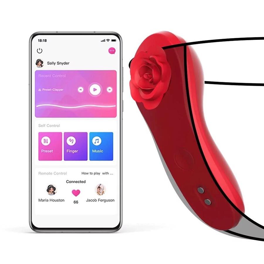 Красный вибратор в трусики Funtown Caleo с магнитным держателем-розой 8