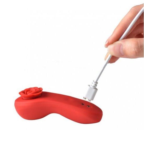 Красный вибратор в трусики Funtown Caleo с магнитным держателем-розой 9