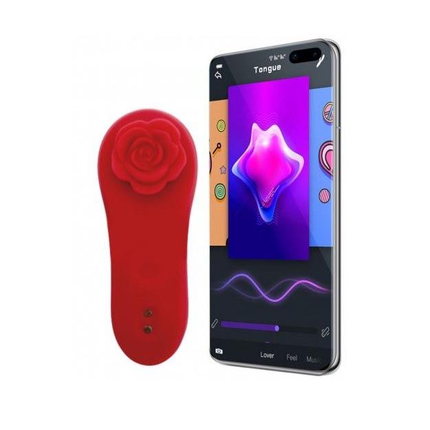 Красный вибратор в трусики Funtown Caleo с магнитным держателем-розой 10