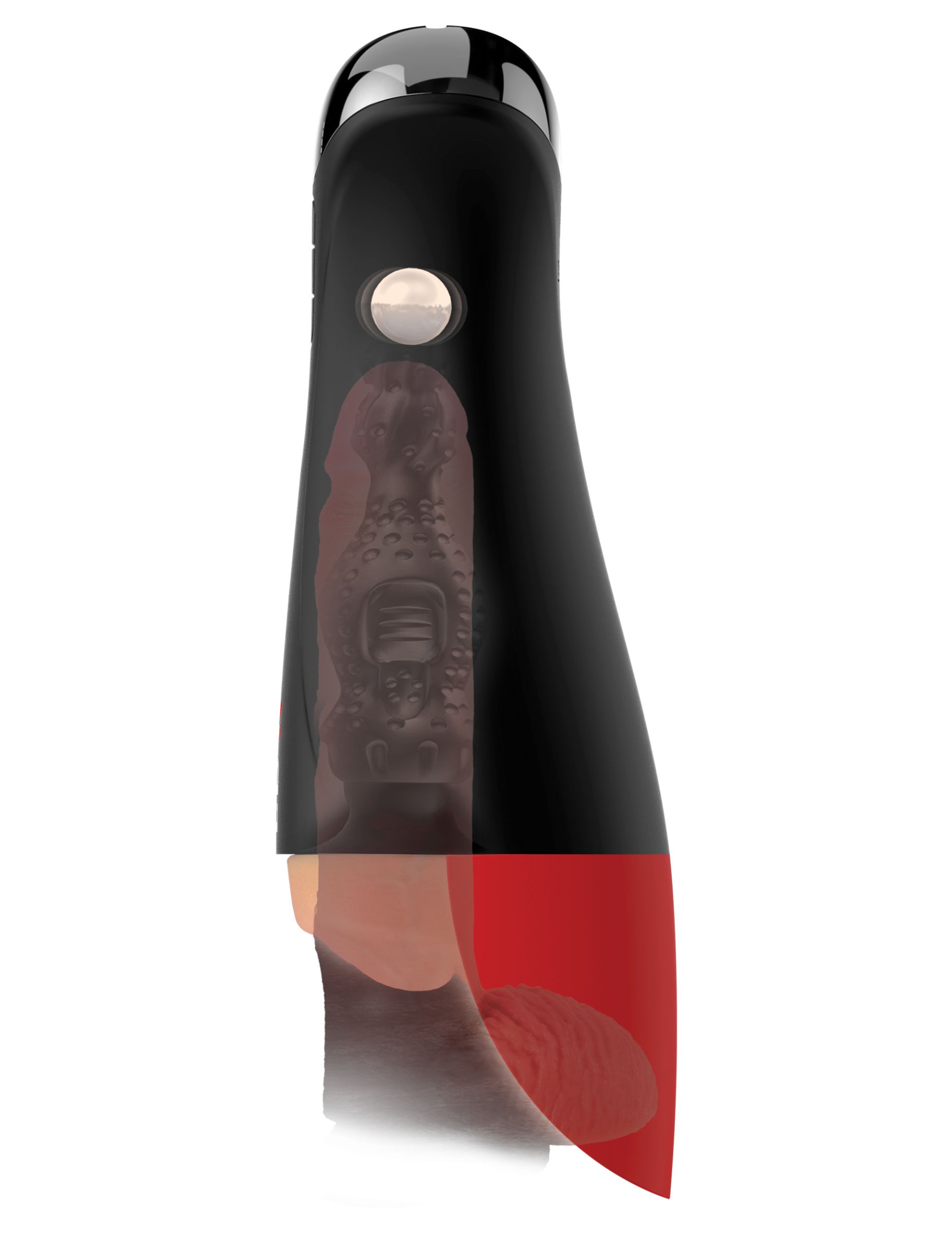 Телесный мастурбатор-вагина в черной колбе с вибрацией Fuck-O-Matic Pro XL 3