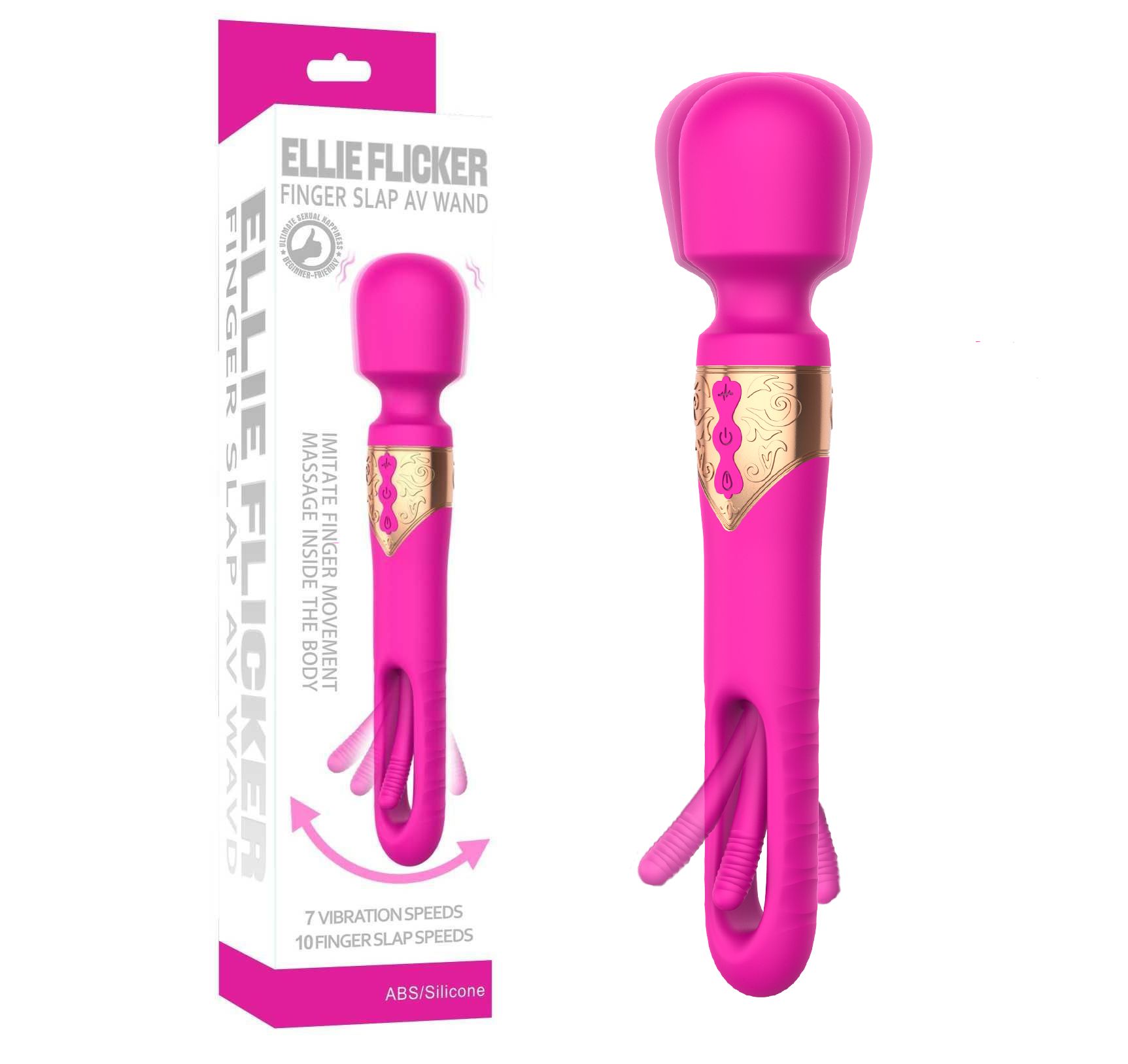 Розовый двусторонний wand-вибратор с функцией фингеринга - 26 см. 2