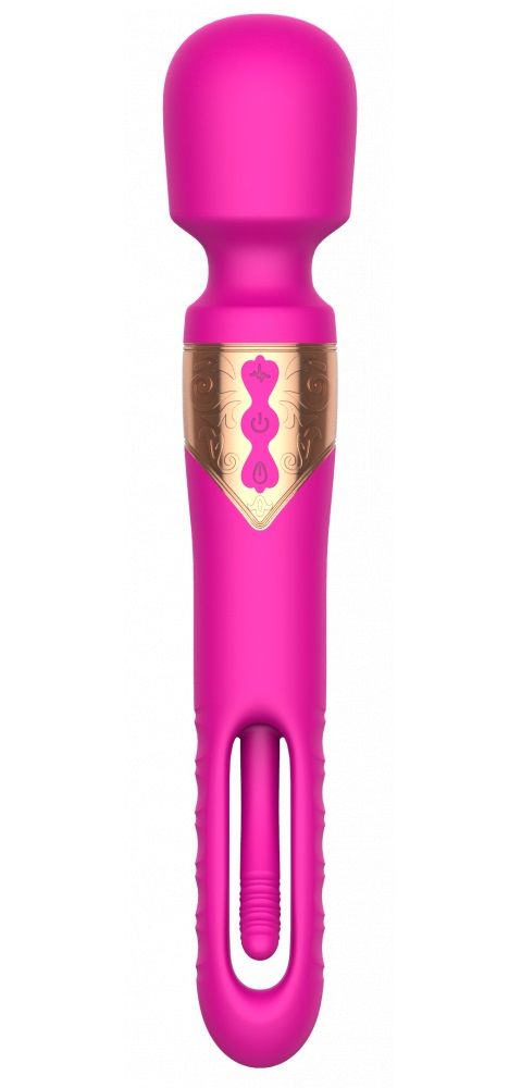 Розовый двусторонний wand-вибратор с функцией фингеринга - 26 см. 3