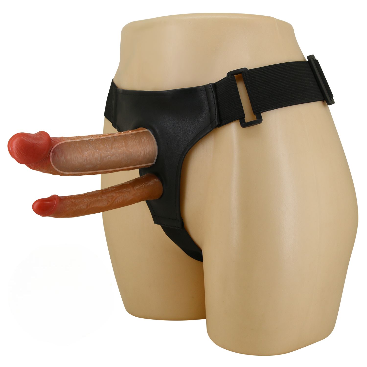 Темно-бежевый фаллопротез для двойного проникновения - 17,5 см. 1