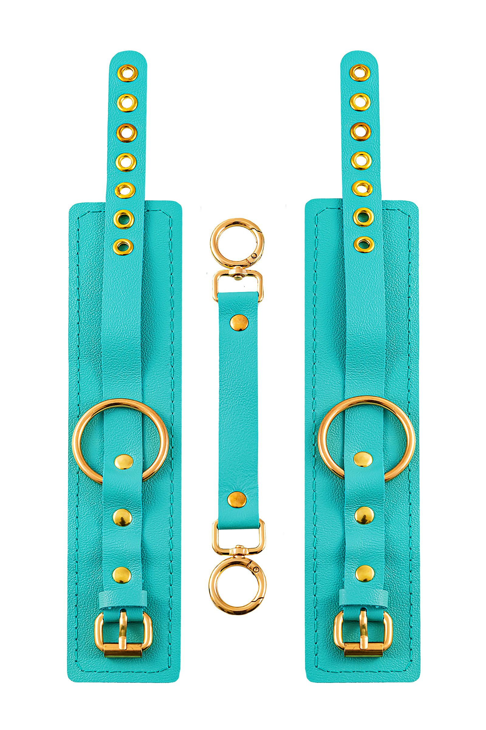 Голубые однослойные кожаные оковы 3