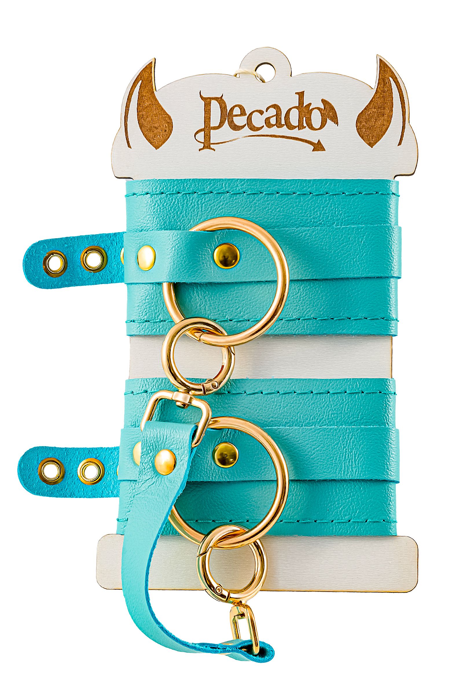 Голубые однослойные кожаные оковы 4