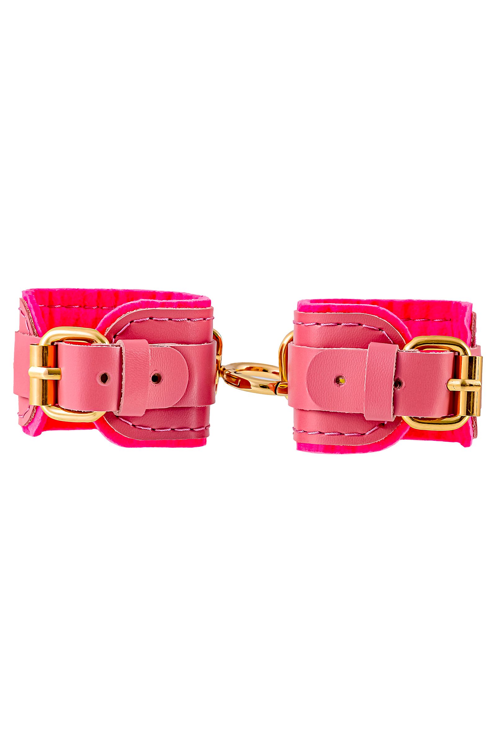 Розовые двуслойные кожаные наручники-браслеты 2