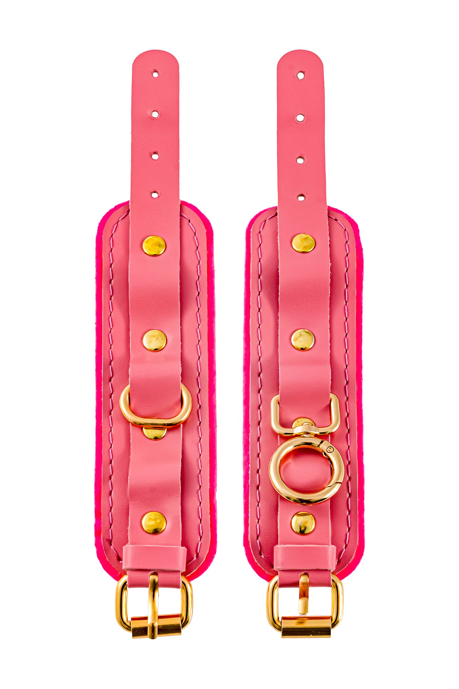 Розовые двуслойные кожаные наручники-браслеты 3