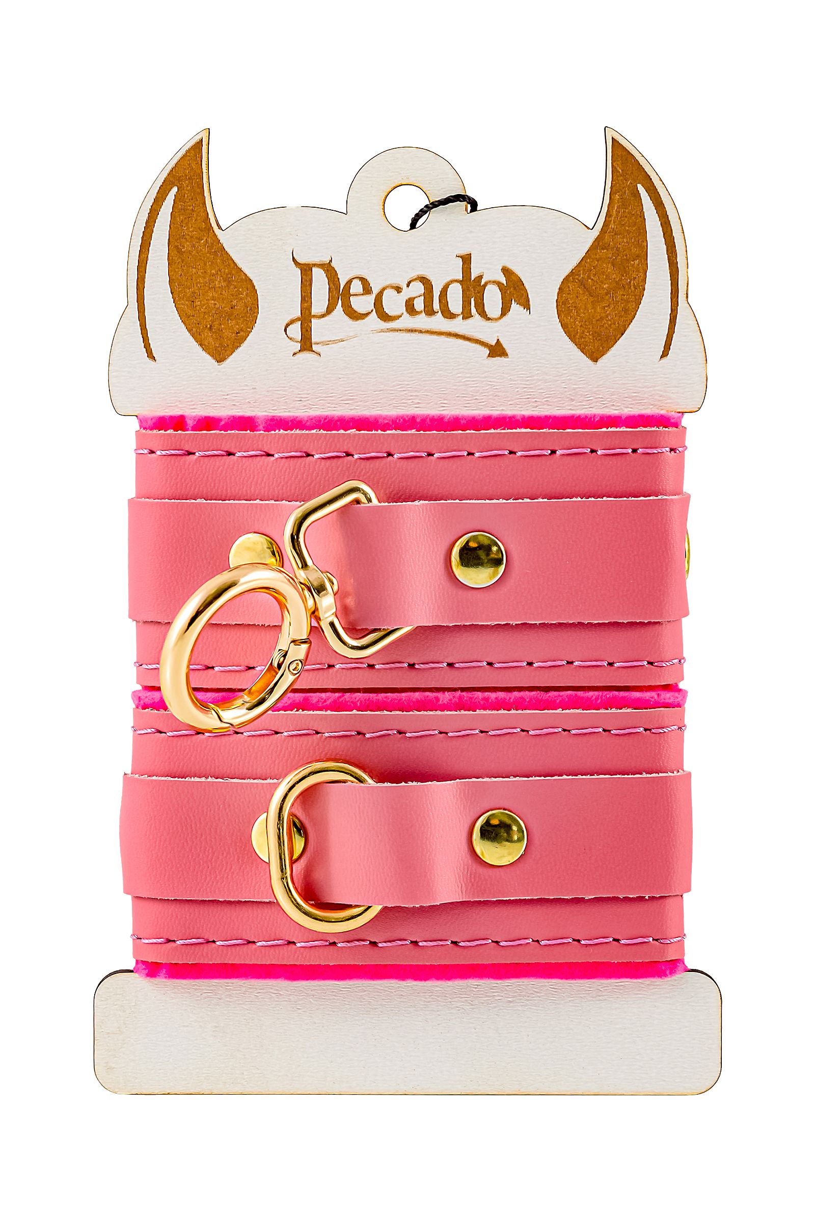 Розовые двуслойные кожаные наручники-браслеты 4