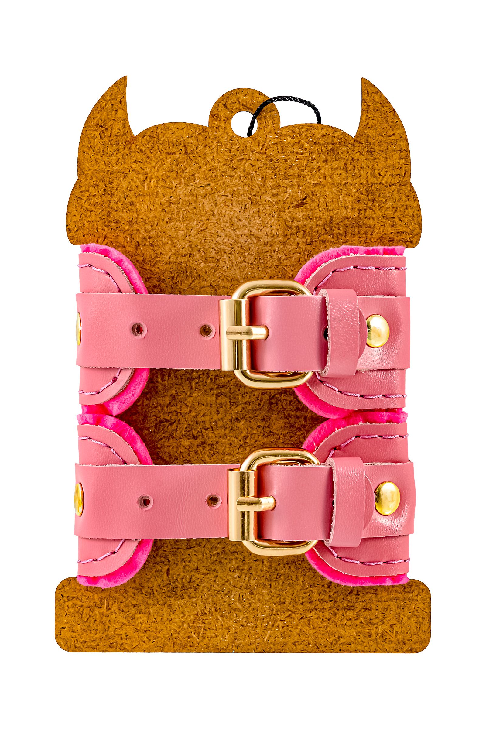 Розовые двуслойные кожаные наручники-браслеты 5