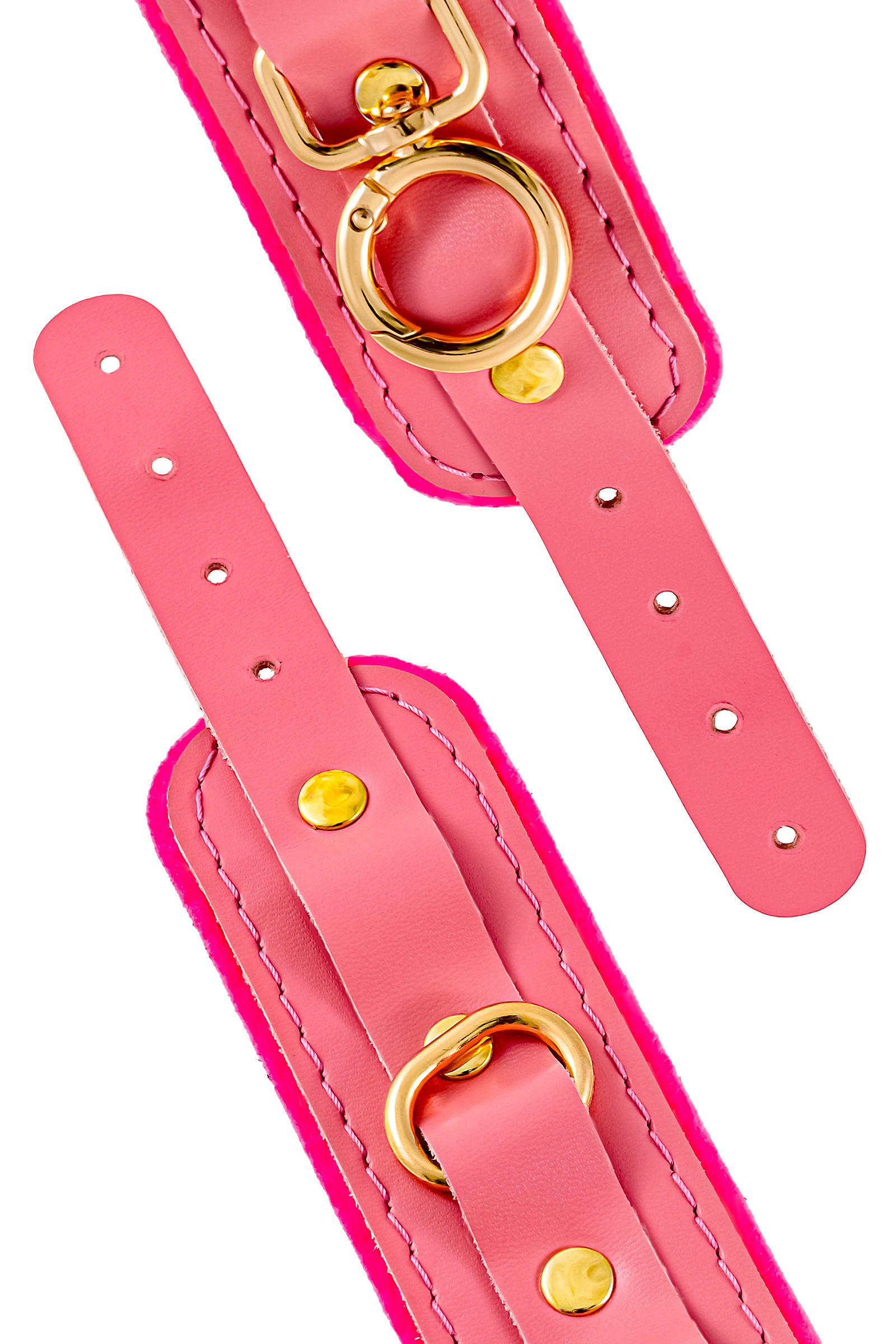 Розовые двуслойные кожаные наручники-браслеты 6