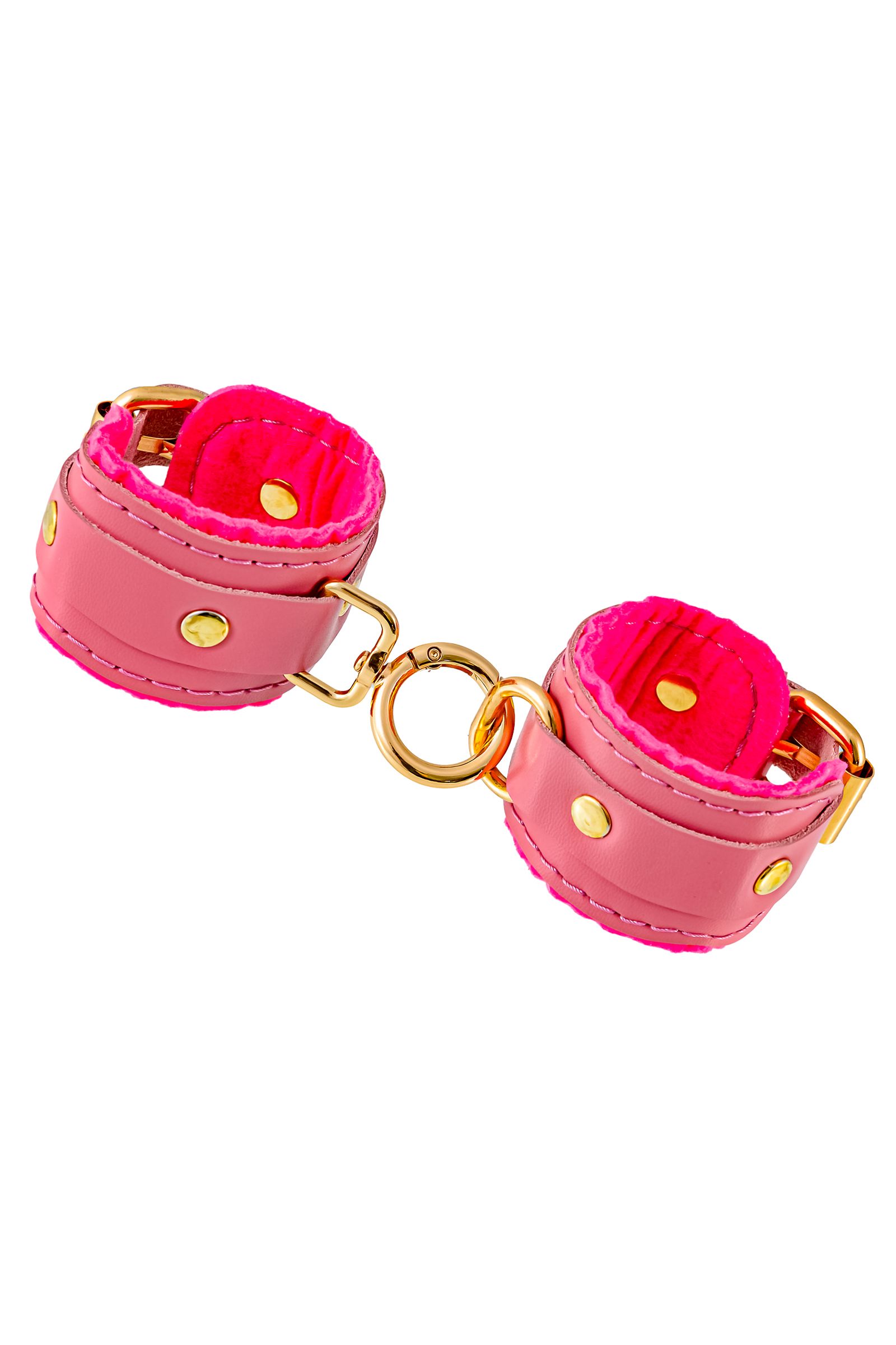 Розовые двуслойные кожаные наручники-браслеты 1