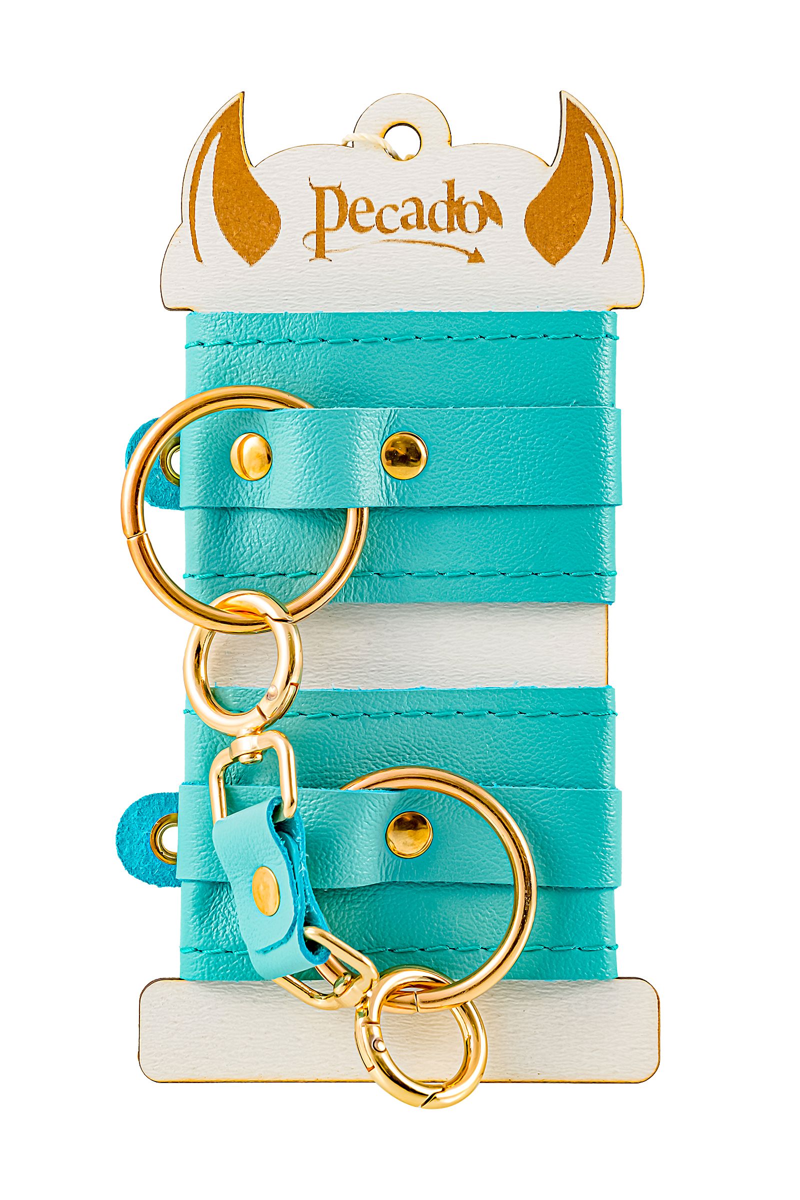 Голубые однослойные кожаные наручники 4