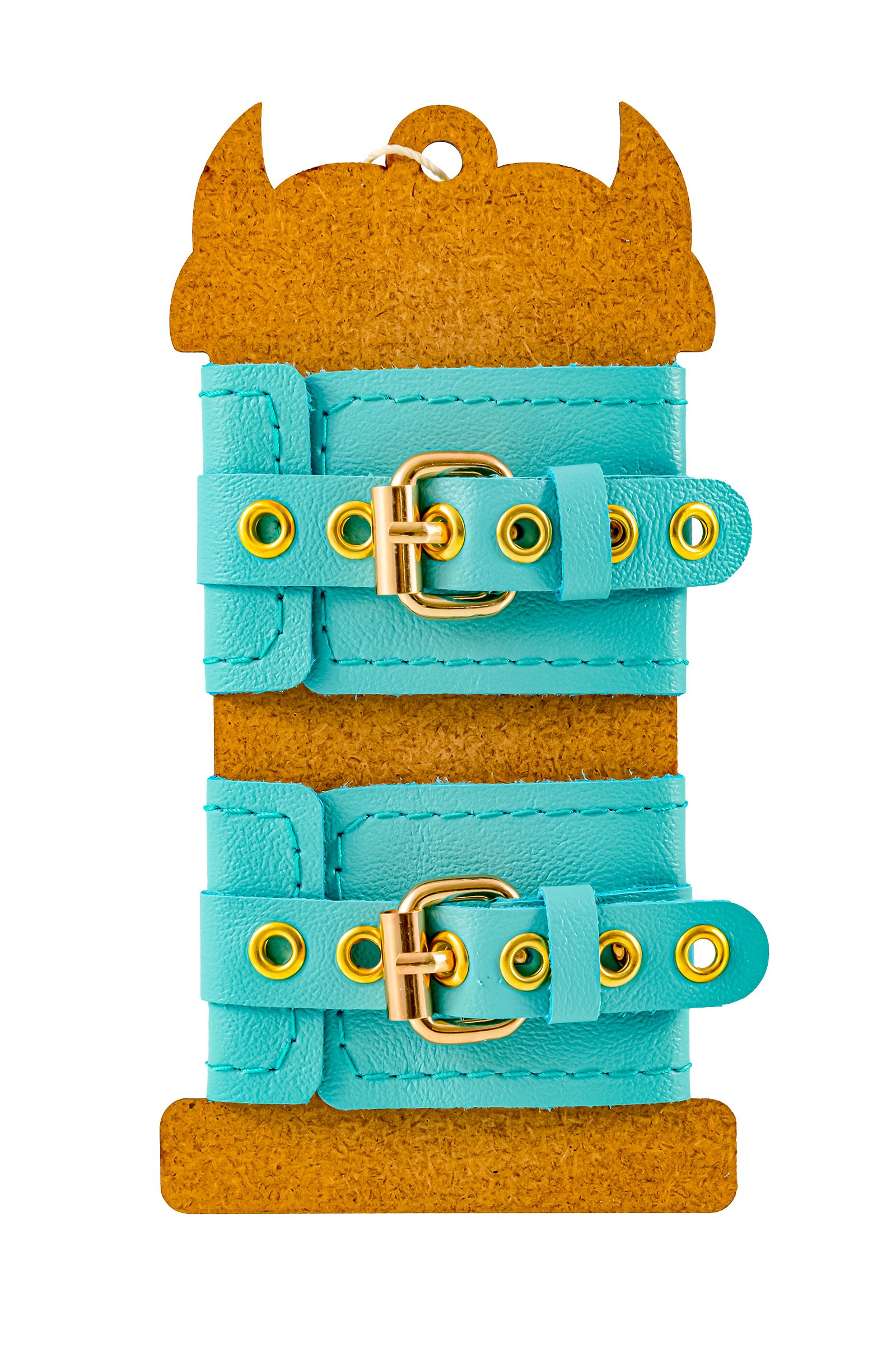 Голубые однослойные кожаные наручники 5