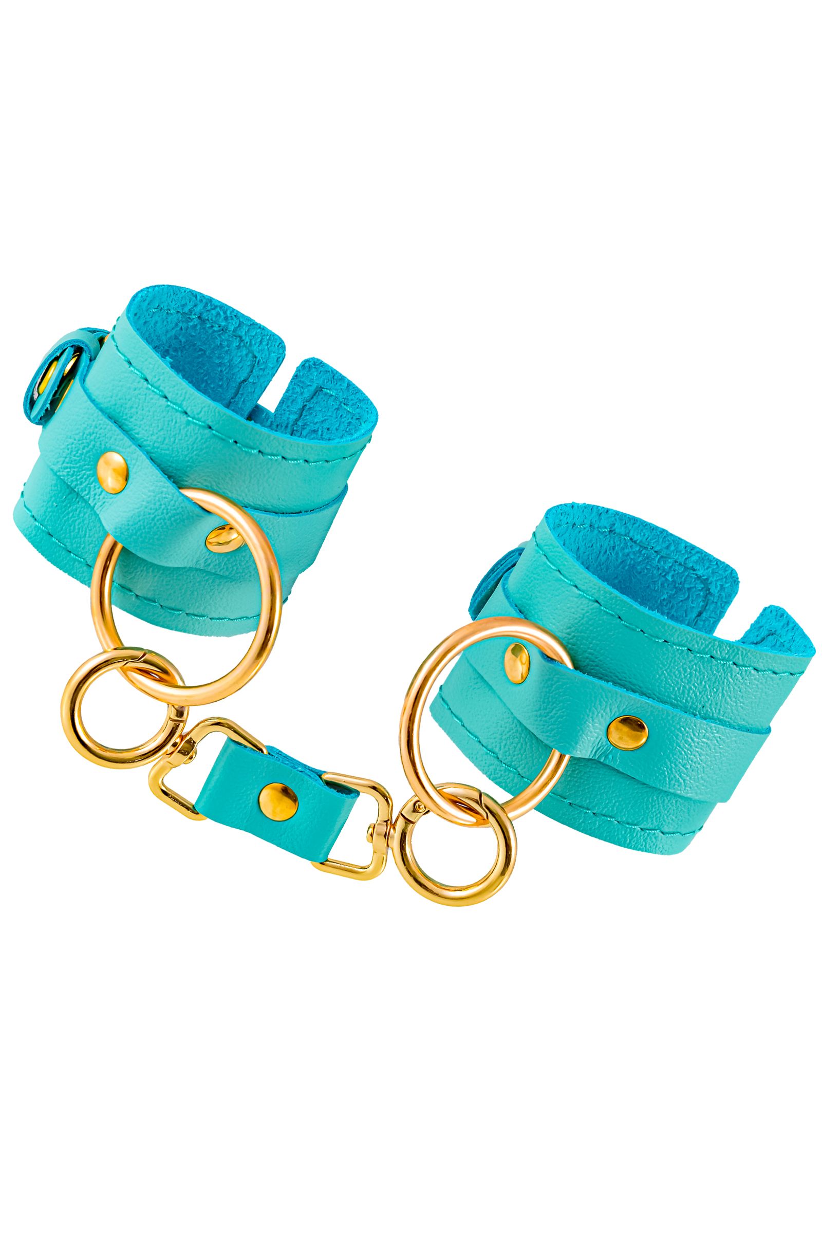 Голубые однослойные кожаные наручники 1