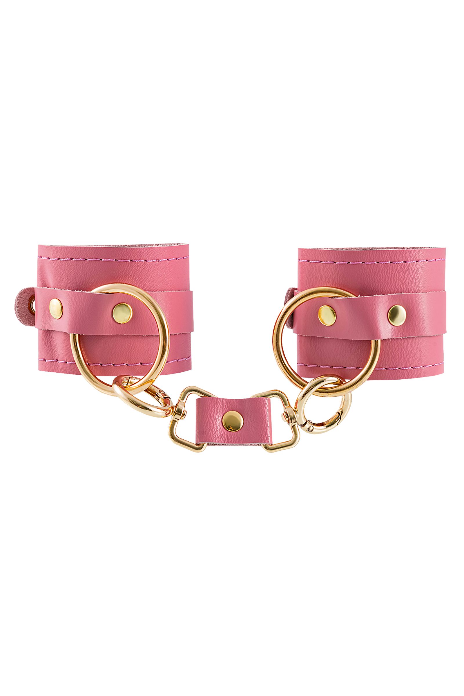 Розовые однослойные кожаные наручники 2