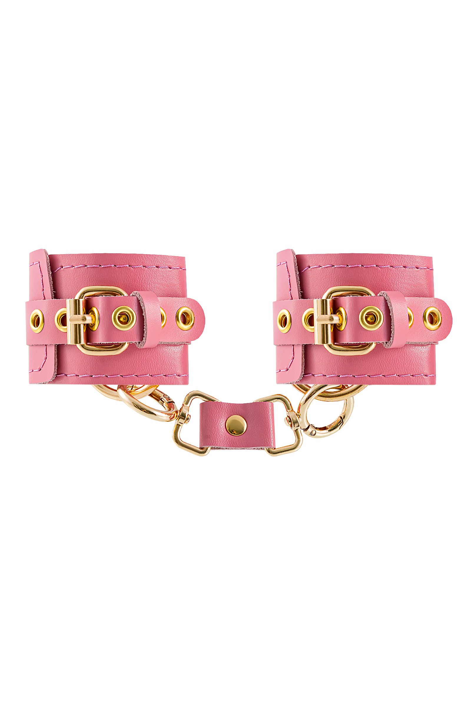 Розовые однослойные кожаные наручники 3