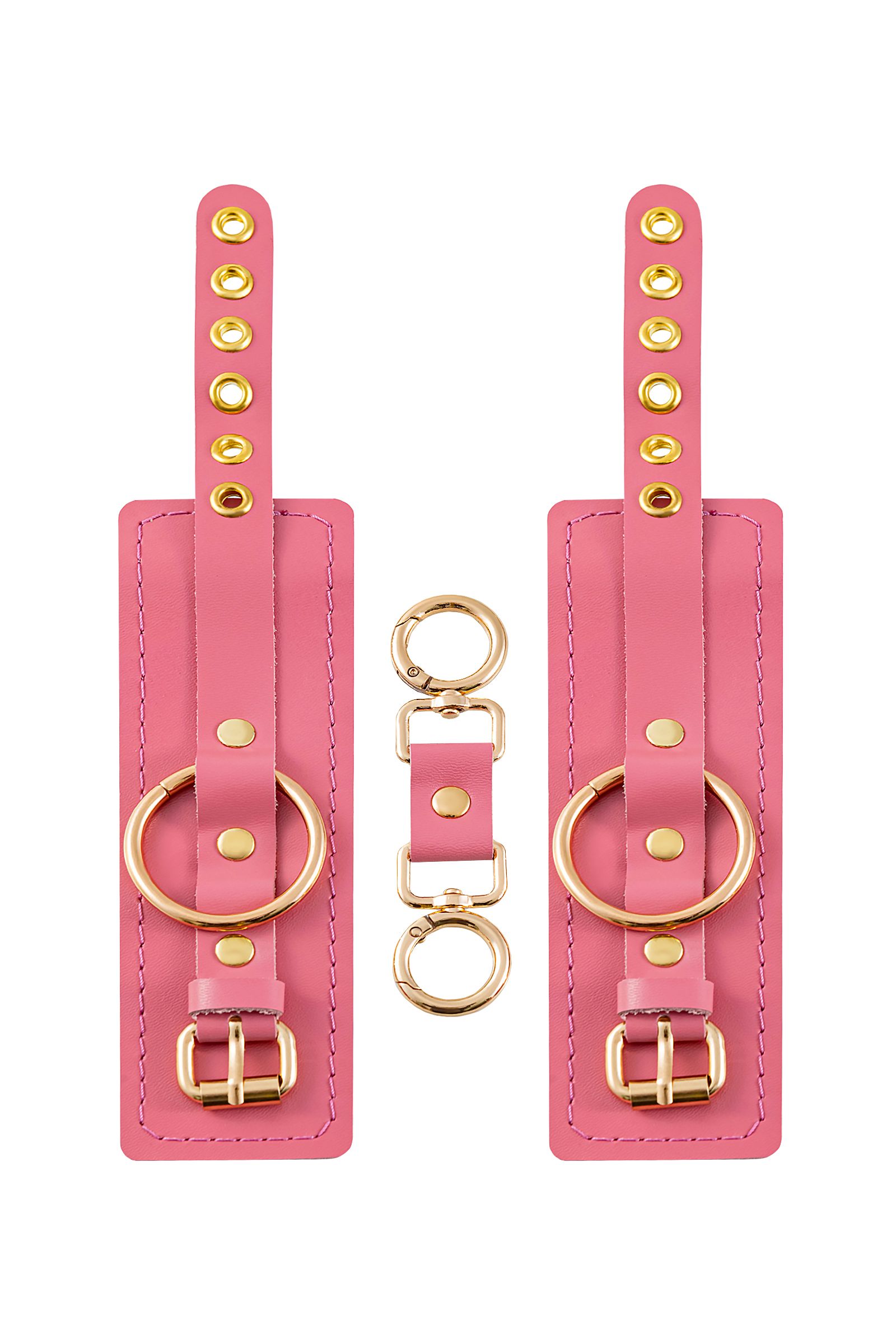 Розовые однослойные кожаные наручники 4