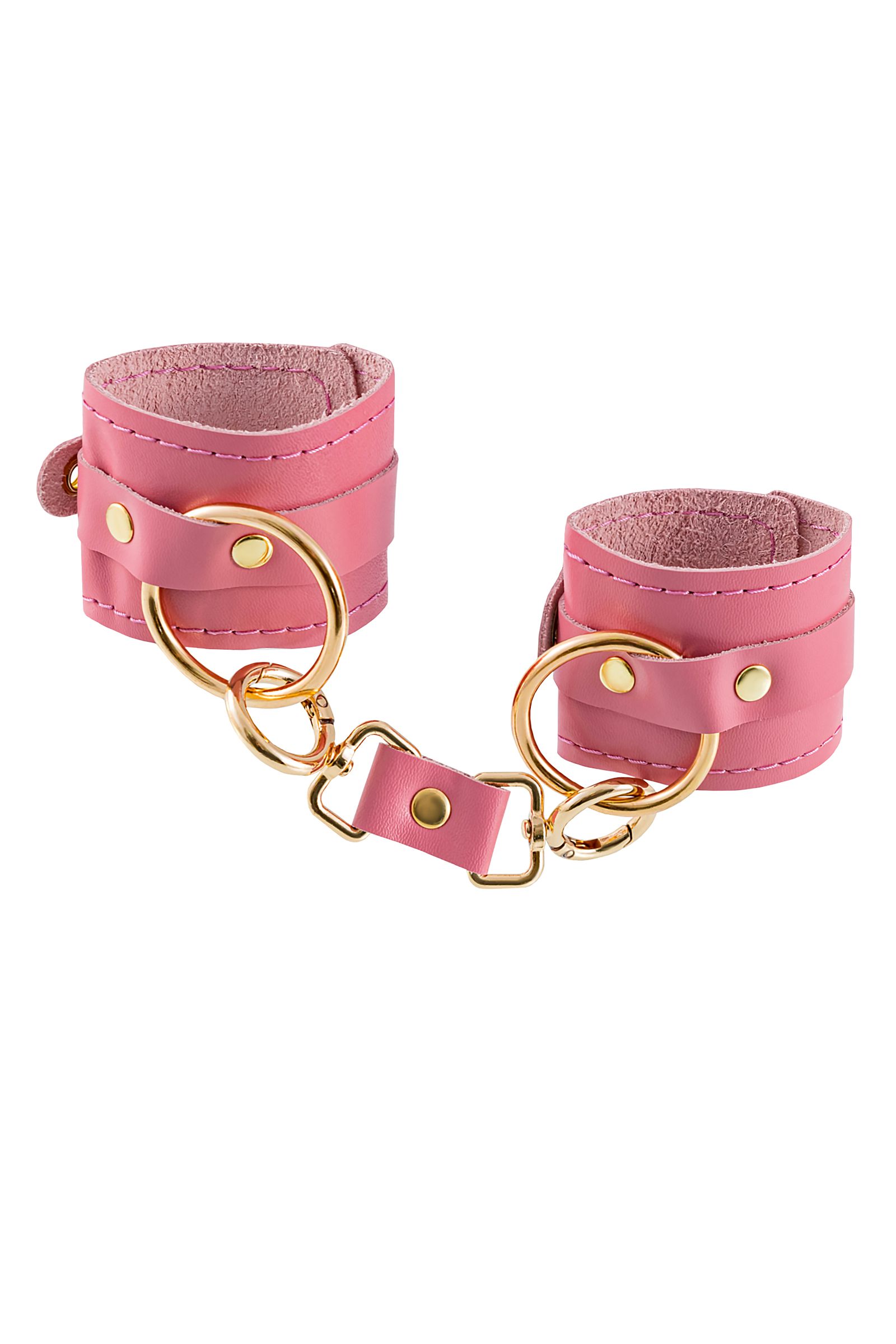Розовые однослойные кожаные наручники 1