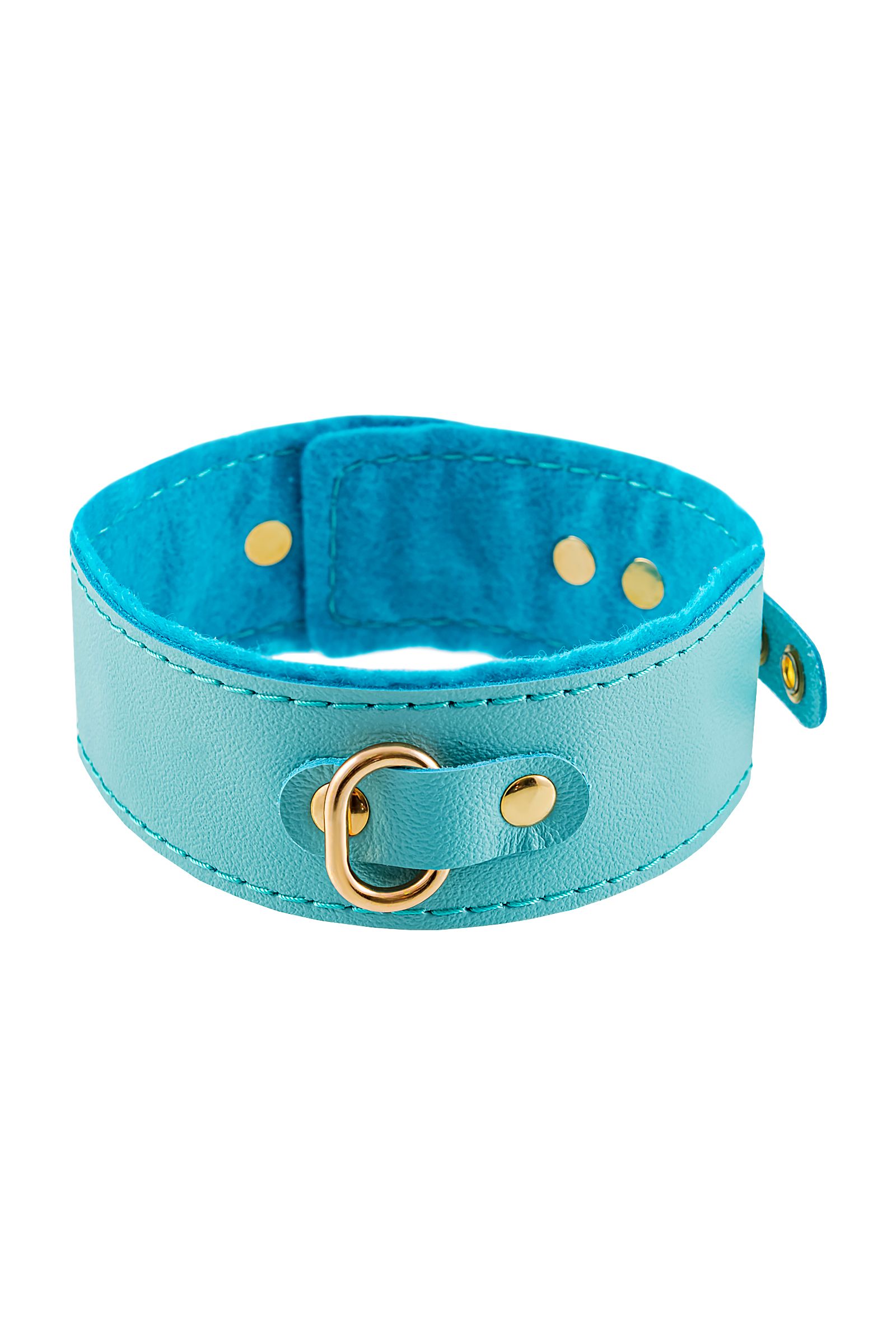 Голубой двуслойный кожаный ошейник с подкладкой из фетра 4