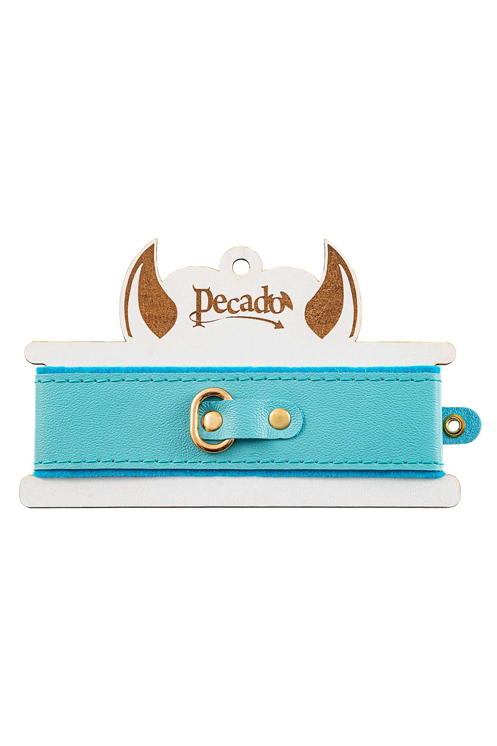 Голубой двуслойный кожаный ошейник с подкладкой из фетра 6