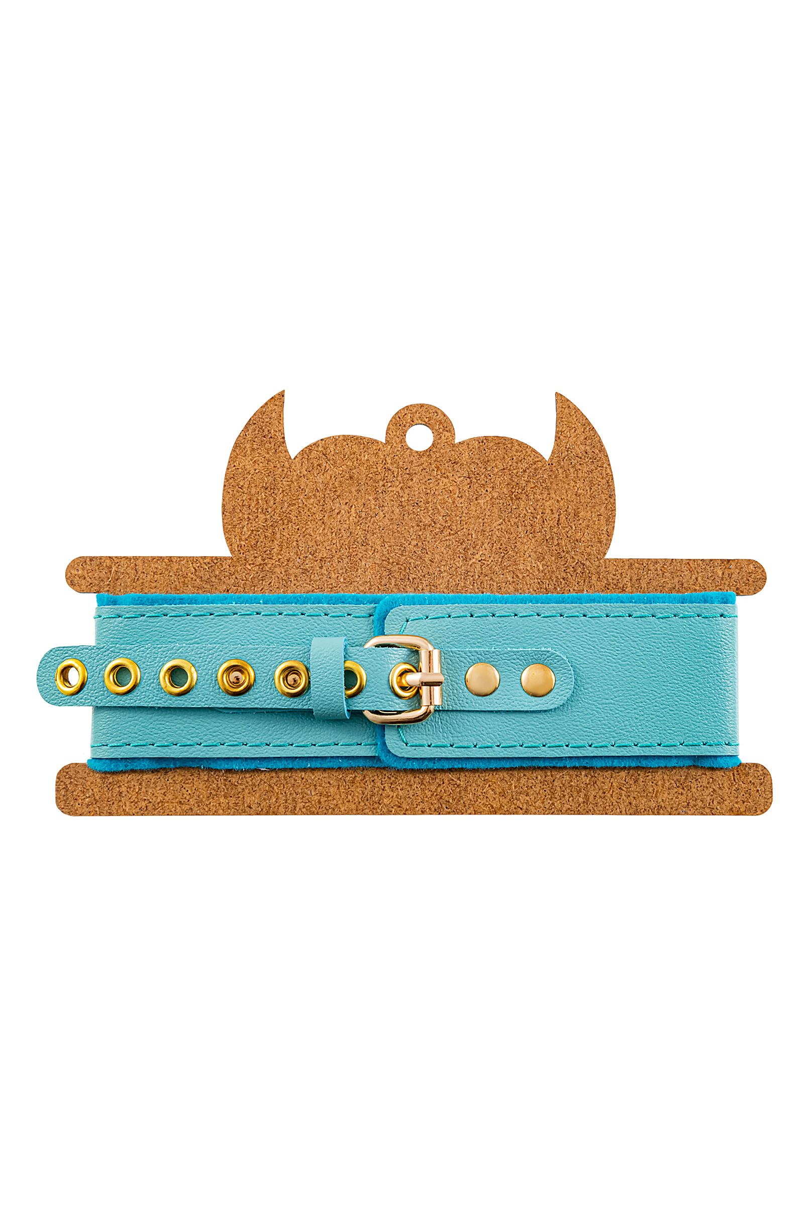 Голубой двуслойный кожаный ошейник с подкладкой из фетра 7