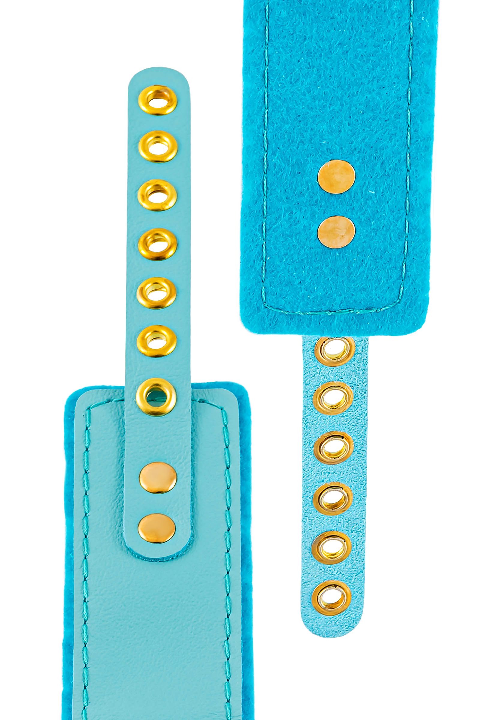 Голубой двуслойный кожаный ошейник с подкладкой из фетра 8