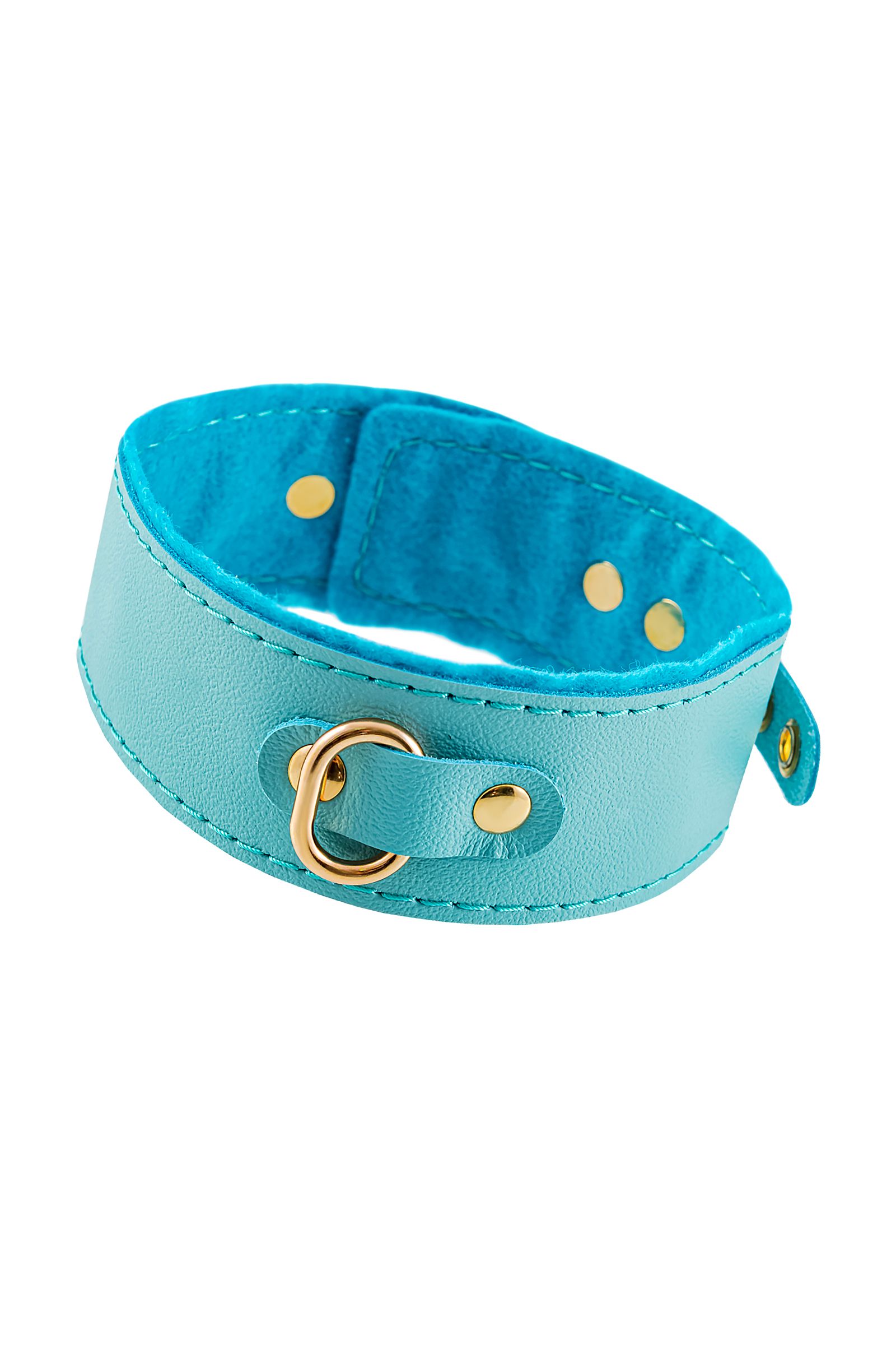 Голубой двуслойный кожаный ошейник с подкладкой из фетра 1