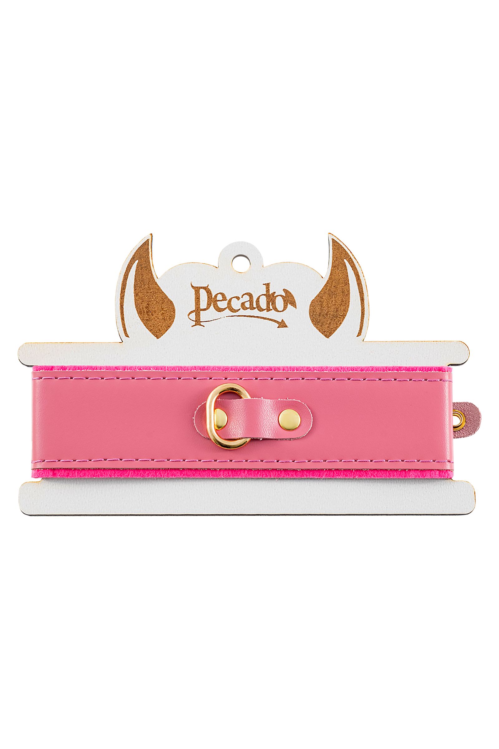 Розовый двуслойный кожаный ошейник с подкладкой из фетра 5