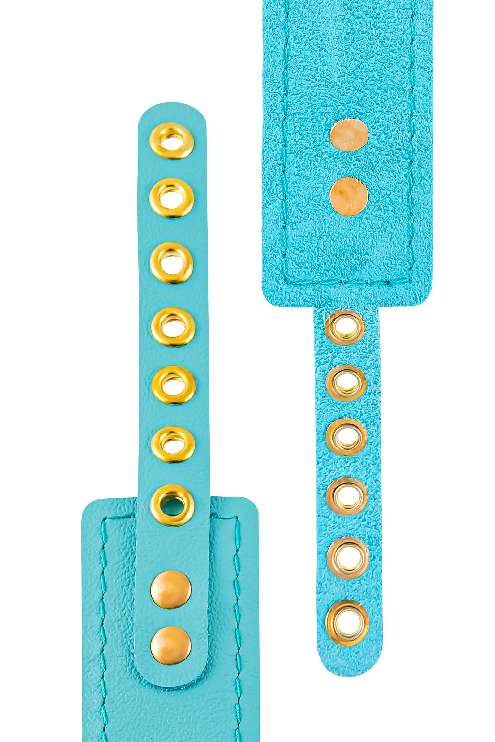 Голубой кожаный однослойный ошейник с прошивкой 8