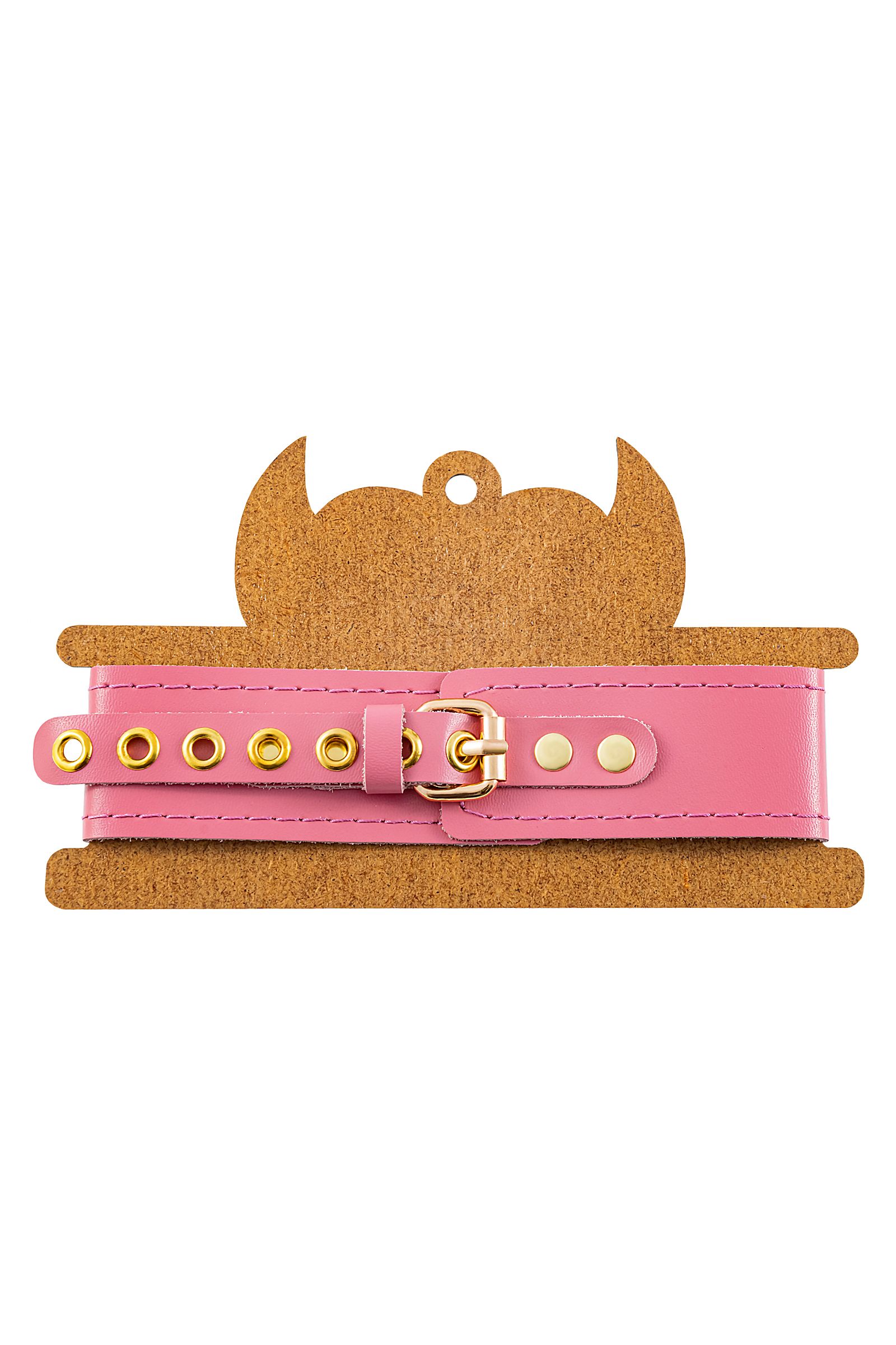 Розовый кожаный однослойный ошейник с прошивкой 7