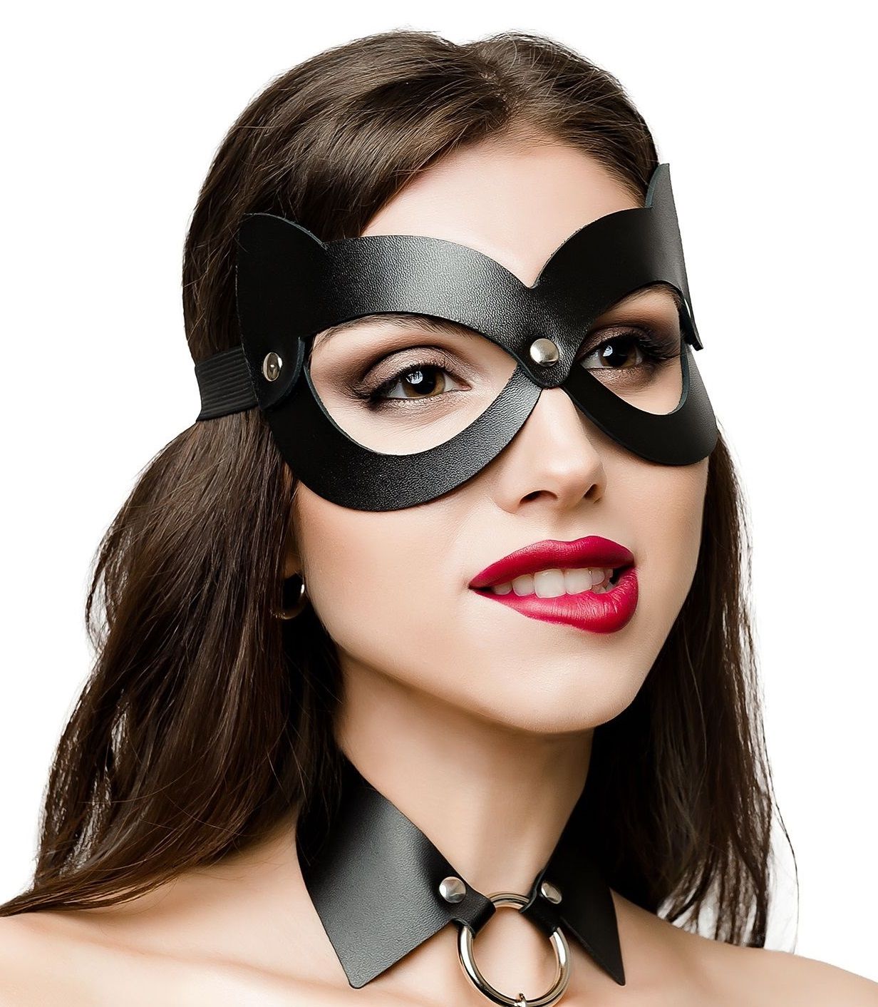 Черная открытая маска с ушками кошки 7