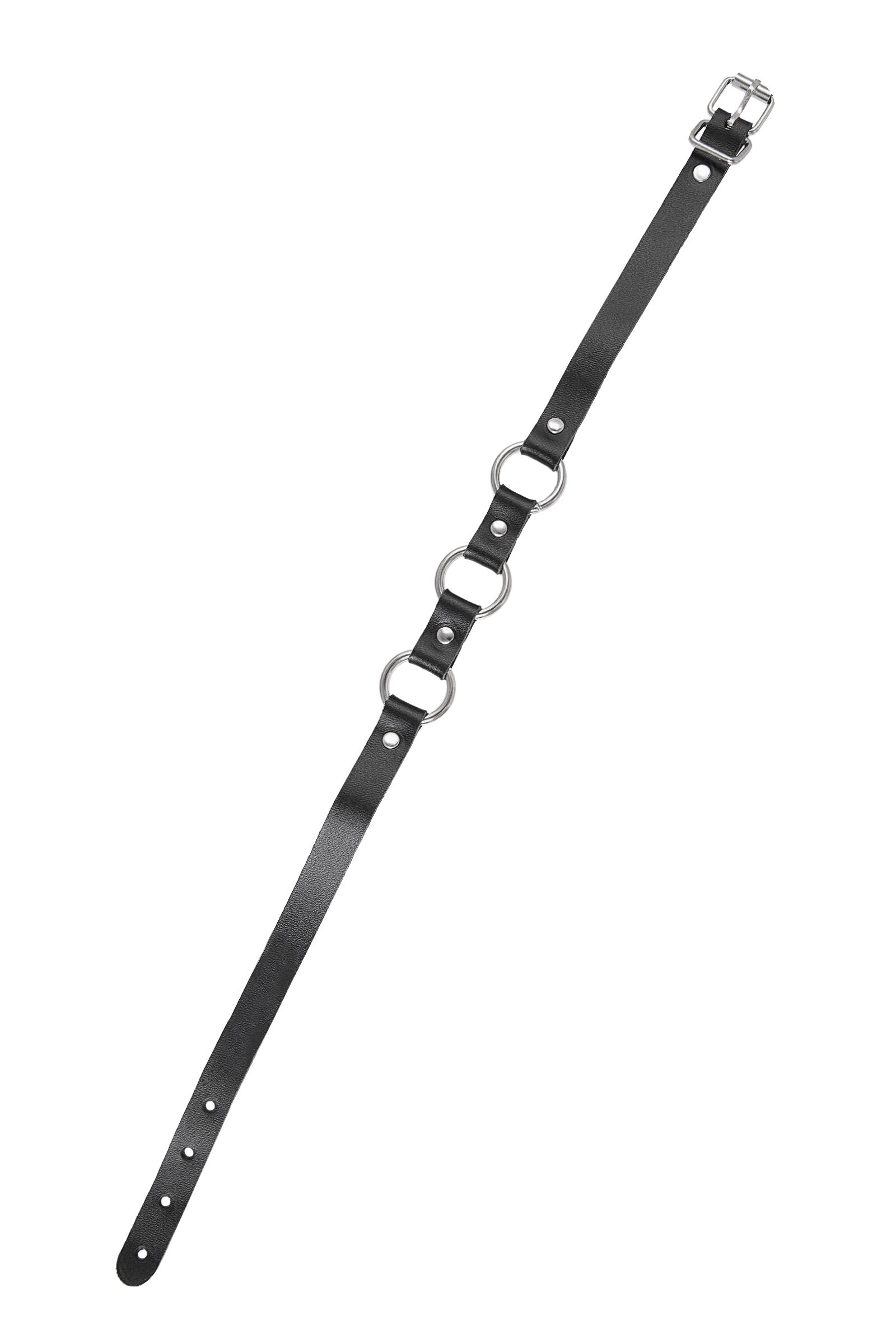 Черный кожаный чокер-ошейник с тремя кольцами 5