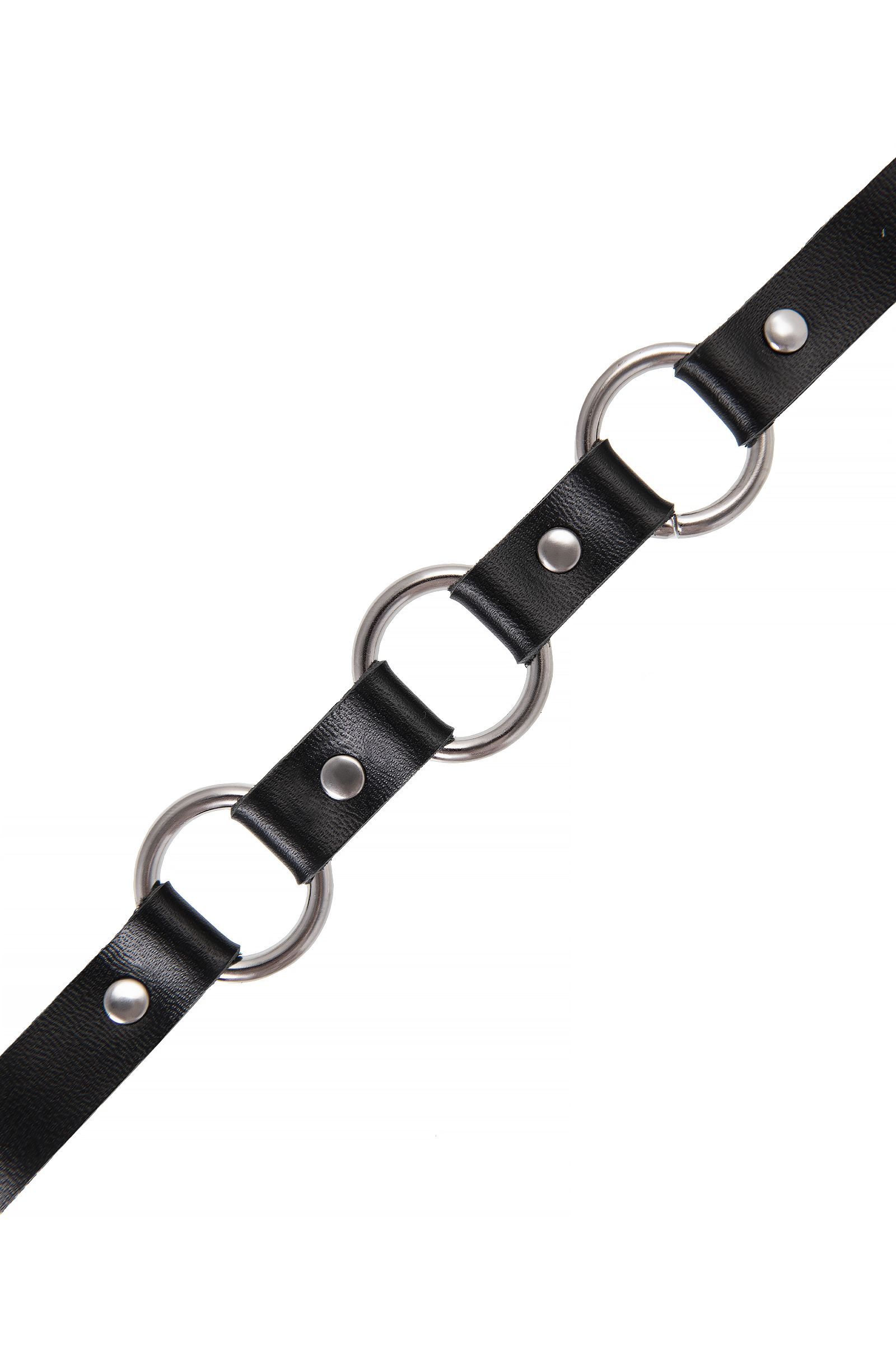 Черный кожаный чокер-ошейник с тремя кольцами 6