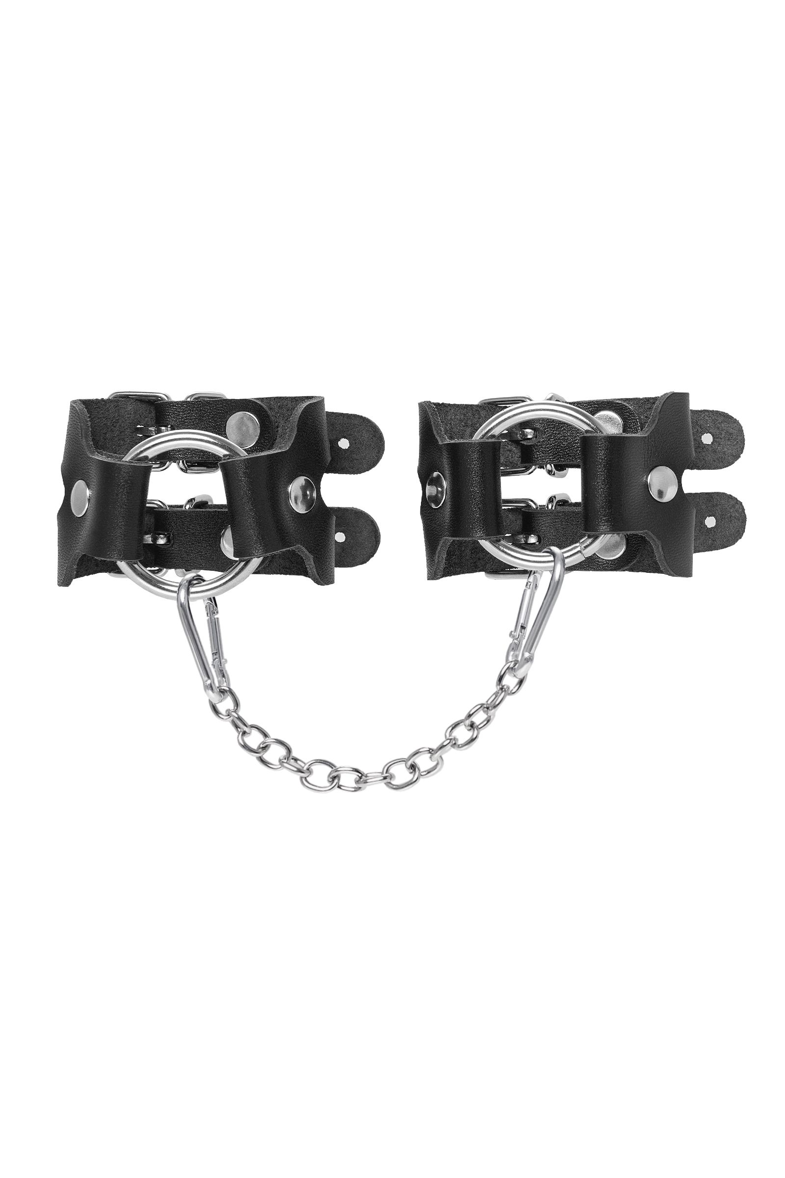 Черные кожаные наручники-браслеты из двух ремешков 2