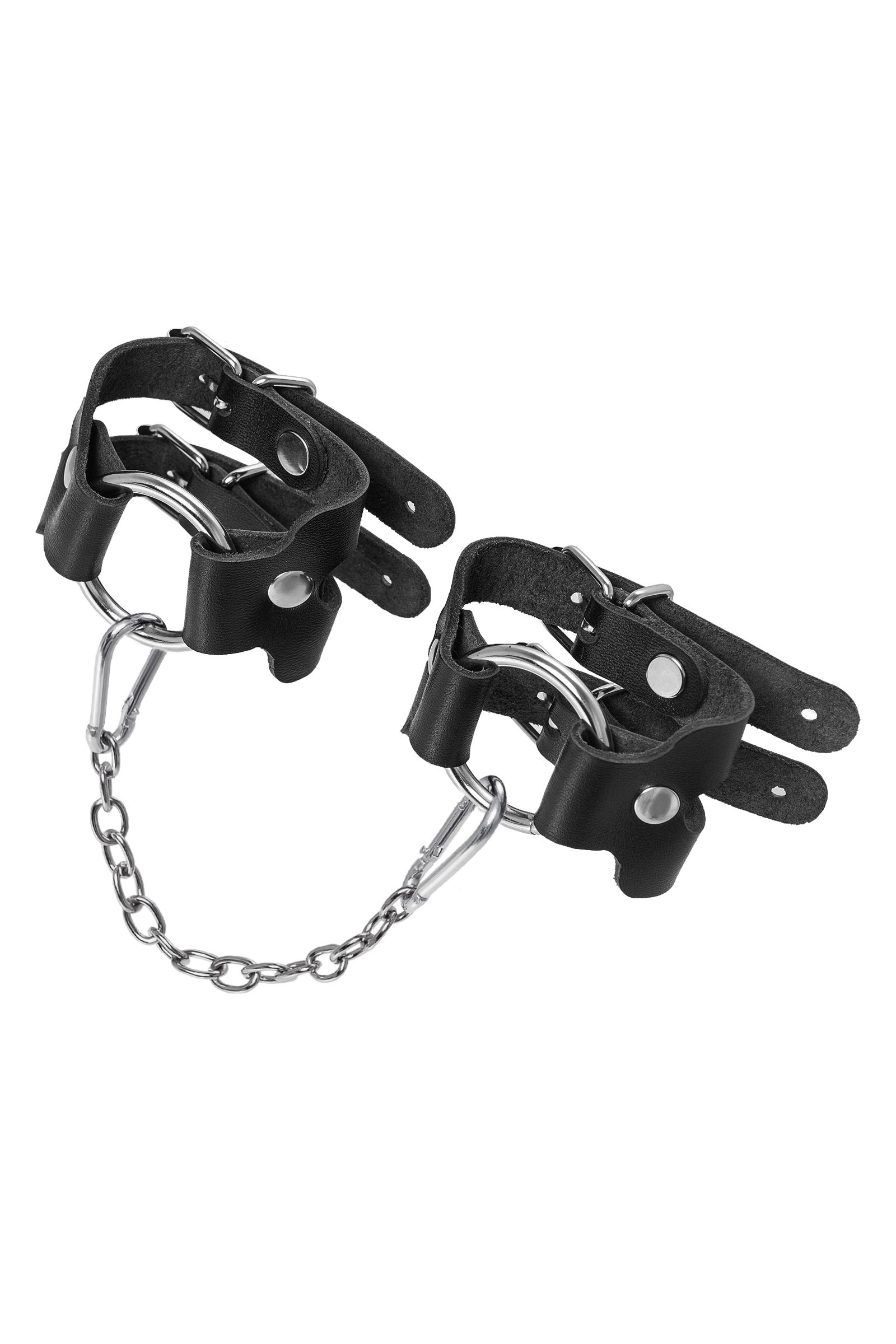 Черные кожаные наручники-браслеты из двух ремешков 4