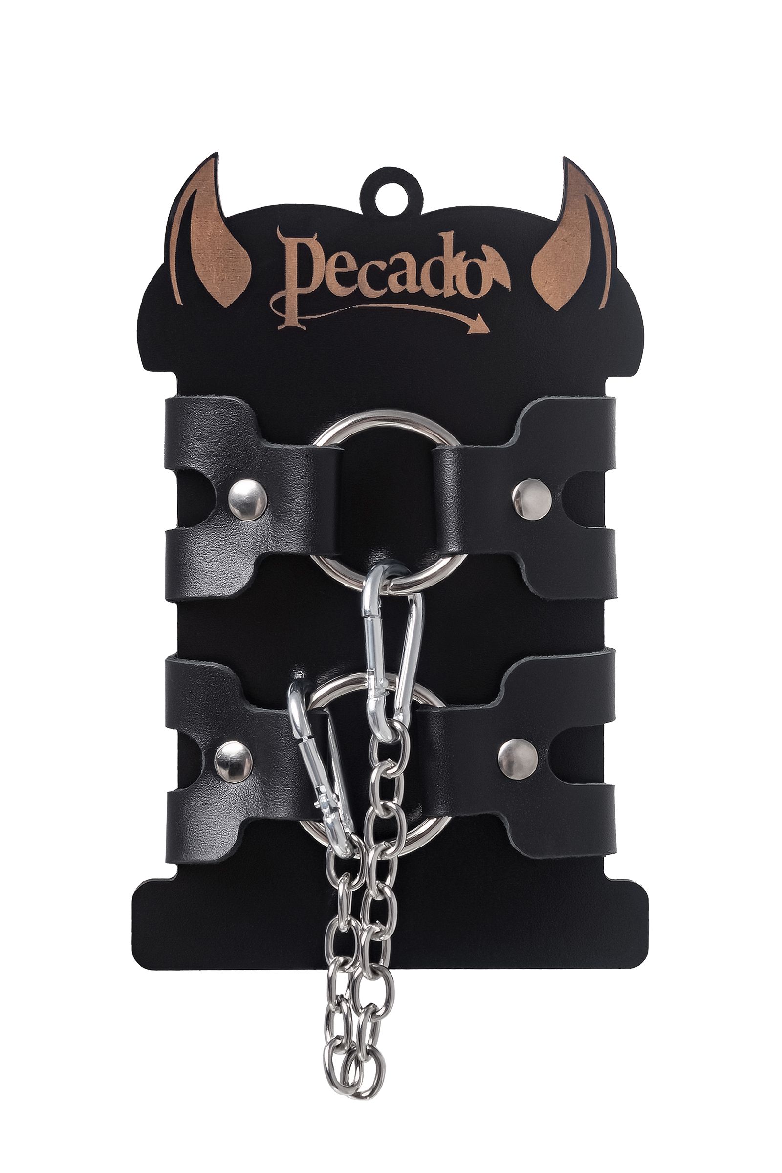 Черные кожаные наручники-браслеты из двух ремешков 7