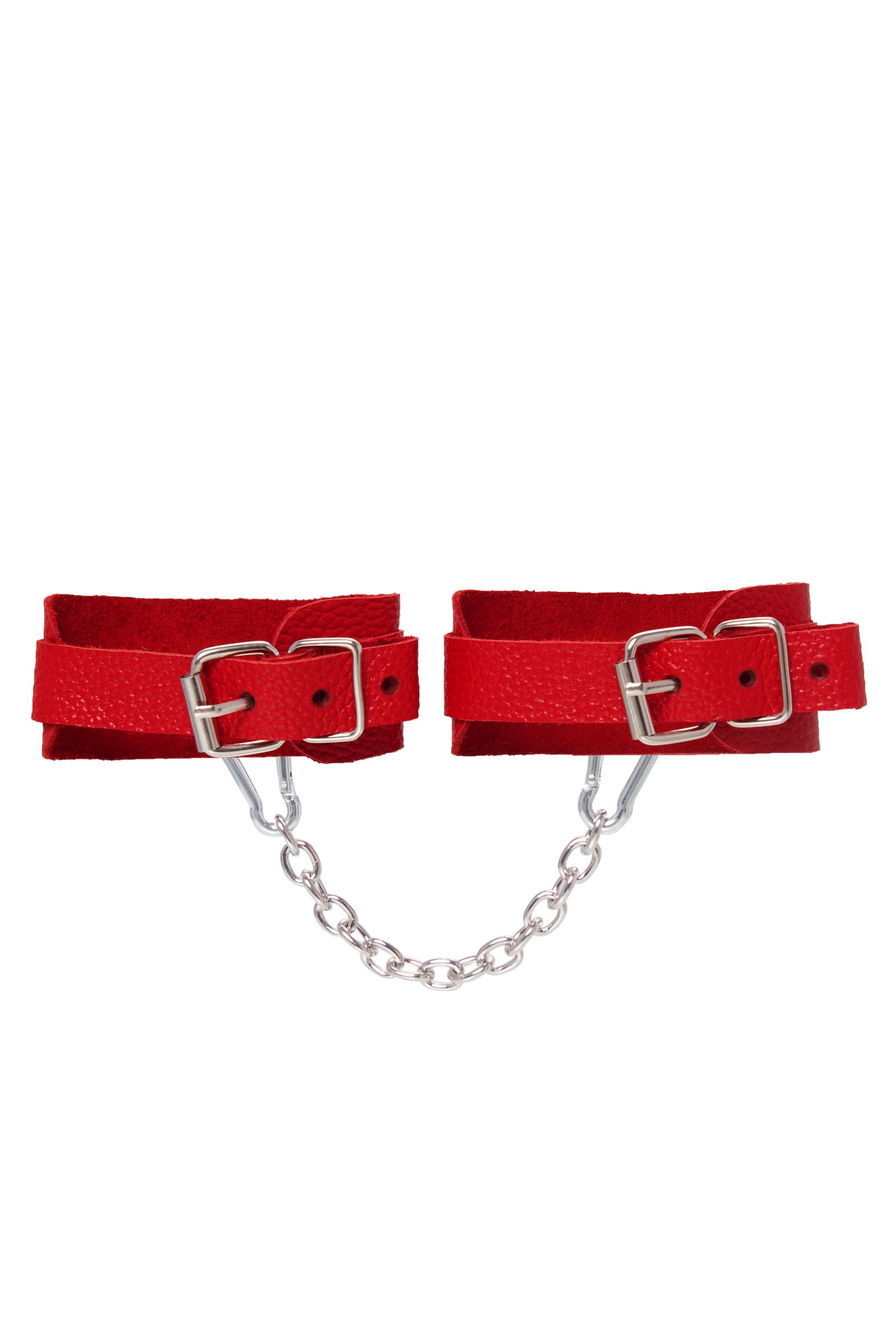 Красные кожаные узкие оковы со скруглёнными углами 3