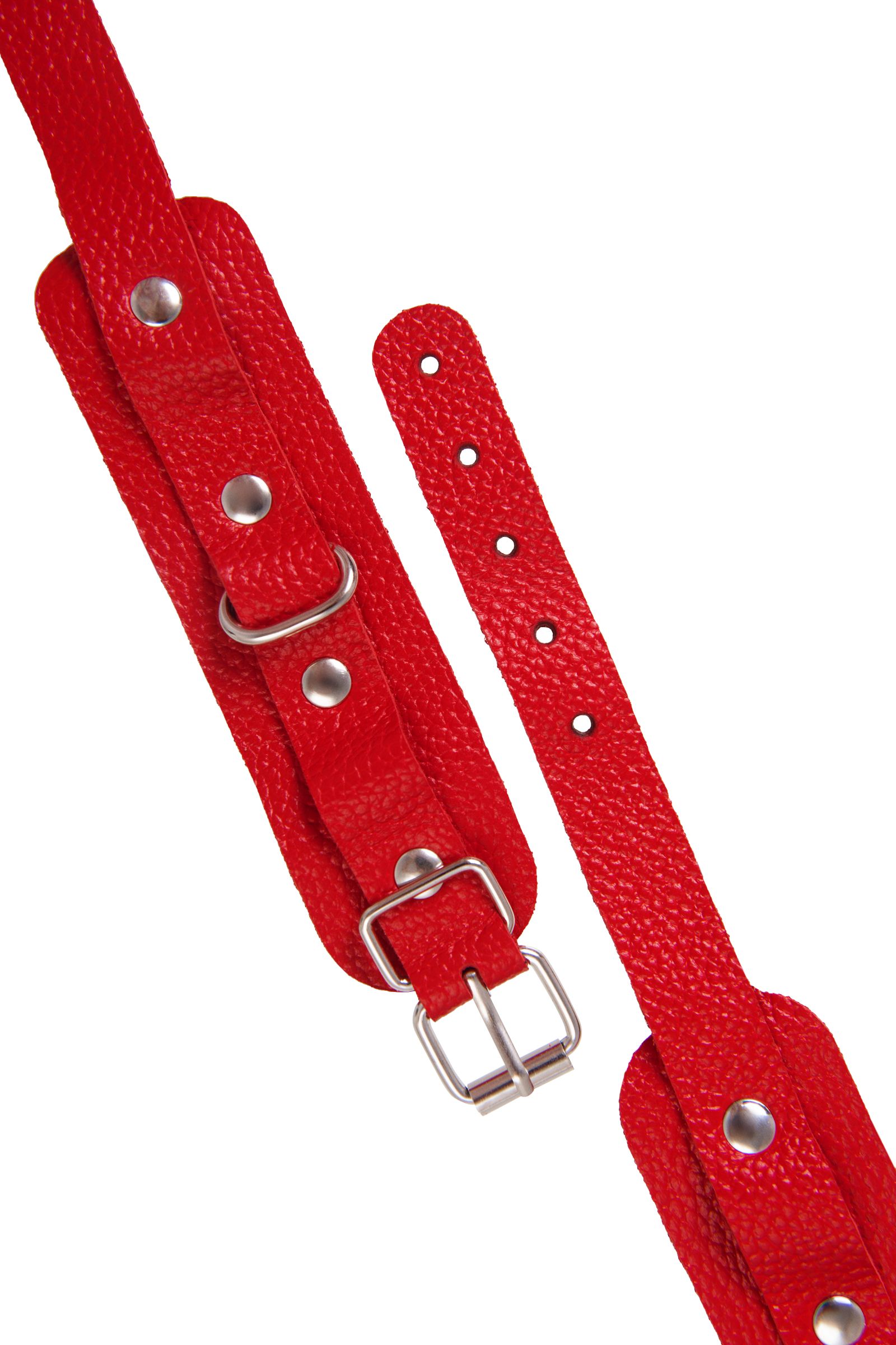 Красные кожаные узкие оковы со скруглёнными углами 6